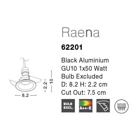 Įmontuojamas šviestuvas RAENA Black Ø8.2 62201