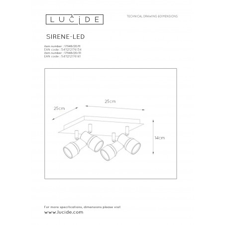 Lubinis šviestuvas SIRENE 4 Dimeriuojamas IP44 17948/20/31