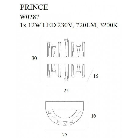 12W LED sieninis šviestuvas PRINCE Gold W0287