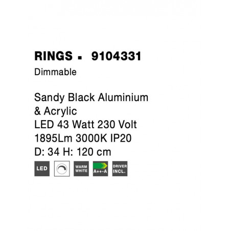 43W LED Pakabinamas šviestuvas RINGS Black 9104331