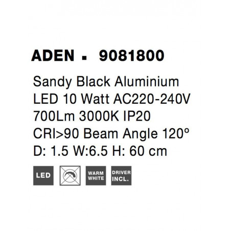 10W LED Sieninis šviestuvas ADEN Black 9081800
