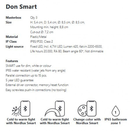 4.7W LED Įmontuojamas šviestuvas DON SMART White IP65 2110900101