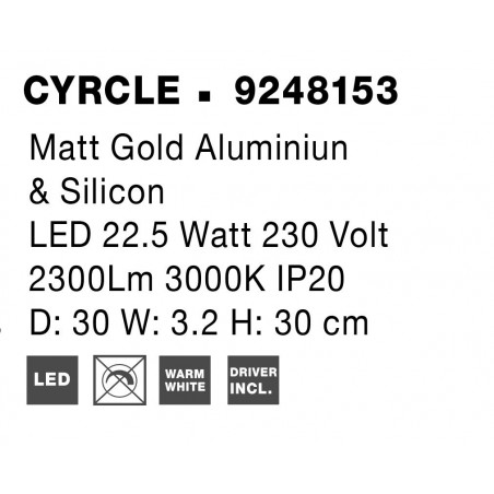 22.5W LED Sieninis šviestuvas CYRCLE Gold Ø30 9248153